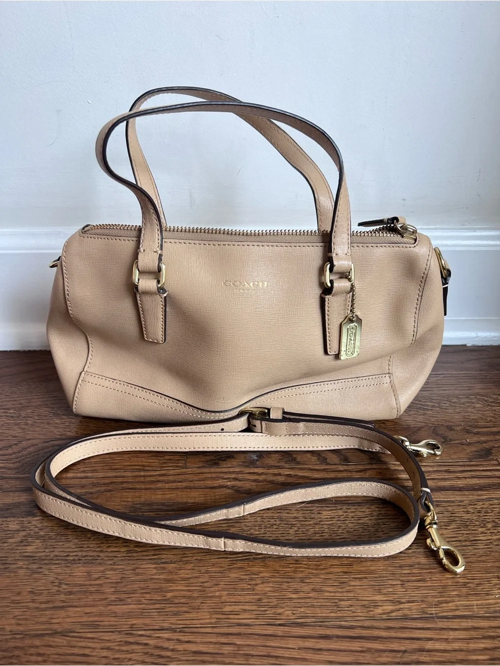COACH Tan Leather brown bindings mini satchel Bag with Gold Hardware